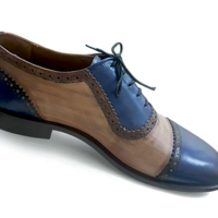 Crafted Leather Classic Men Two Tone Blue Patina Shaded Leather Lace up Dress Shoes - Thumbnail 2