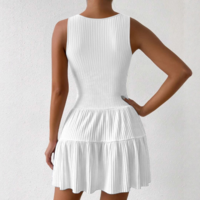 Lace V-Neck Sleeveless Ruffle Edge Dress - Thumbnail 3