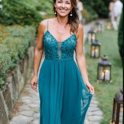 Simple a line chiffon blue lace mother of the bride/ groom dresses formal evening dress