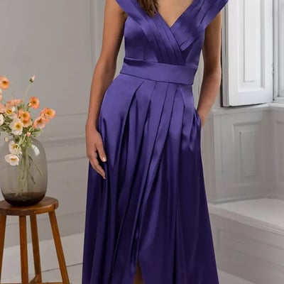 Purple a line tea-length mother of the bride/ groom dresses formal evening dress