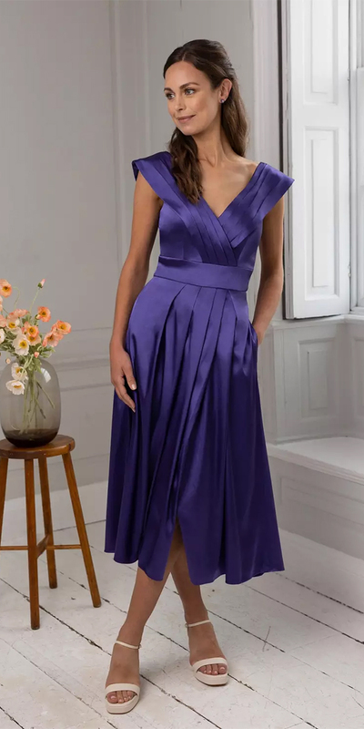 Purple A Line Tea-length Mother Of The Bride/ Groom Dresses Formal Evening Dress