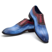 Crafted Leather Classic Men Blue Patina Shaded Red Leather Oxford Lace up Dress Shoes - Thumbnail 1