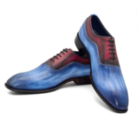 Crafted Leather Classic Men Blue Patina Shaded Red Leather Oxford Lace up Dress Shoes - Thumbnail 3