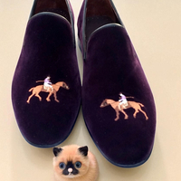 Crafted Leather Classic Maroon Velvet Moccasin Loafers Dress Shoes - Thumbnail 1