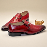 Crafted Leather Classic Red Crocodile/Alligator Leather Loafers Dress Shoes - Thumbnail 1