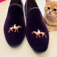 Crafted Leather Classic Maroon Velvet Moccasin Loafers Dress Shoes - Thumbnail 4