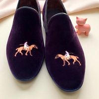 Crafted Leather Classic Maroon Velvet Moccasin Loafers Dress Shoes - Thumbnail 5