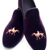 Crafted Leather Classic Maroon Velvet Moccasin Loafers Dress Shoes - Thumbnail 6