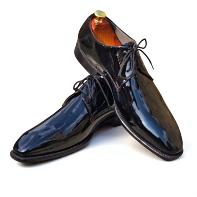 Crafted Leather Classic Men Black Patent Leather Oxford Lace up Dress Shoes
