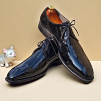 Crafted Leather Classic Men Black Patent Leather Oxford Lace up Dress Shoes - Thumbnail 1