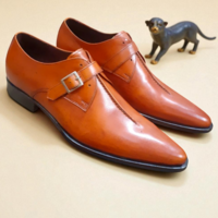 Crafted Leather Classic Men Brown Leather Pointed Toe Monk Strap Dress Shoes - Thumbnail 1