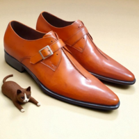 Crafted Leather Classic Men Brown Leather Pointed Toe Monk Strap Dress Shoes - Thumbnail 2