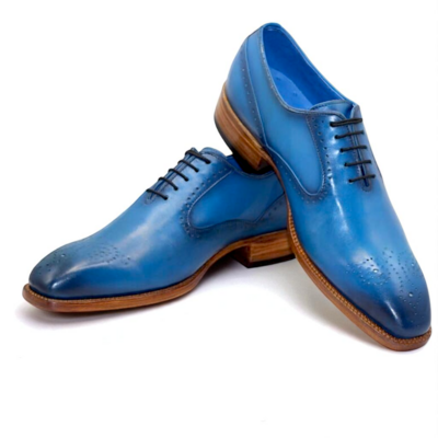 Crafted leather classic men blue oxford lace up dress shoes - Thumbnail 1