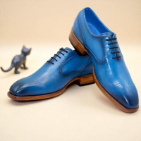 Crafted Leather Classic Men Blue Oxford Lace up Dress Shoes - Thumbnail 1