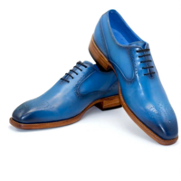 Crafted Leather Classic Men Blue Oxford Lace up Dress Shoes - Thumbnail 2