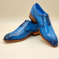 Crafted Leather Classic Men Blue Oxford Lace up Dress Shoes - Thumbnail 3
