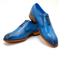 Crafted Leather Classic Men Blue Oxford Lace up Dress Shoes - Thumbnail 4