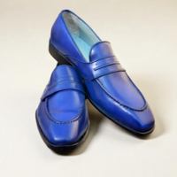 Crafted Leather Classic Blue Leather Moccasin Loafers Dress Shoes - Thumbnail 1