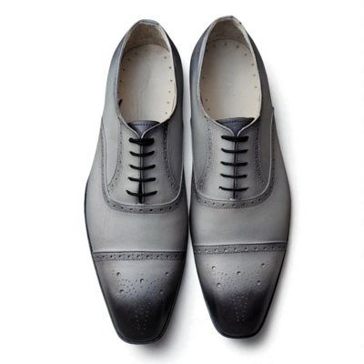 Crafted leather classic gray leather wedding oxford lace up dress shoes - Thumbnail 3