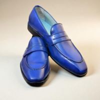 Crafted Leather Classic Blue Leather Moccasin Loafers Dress Shoes - Thumbnail 2