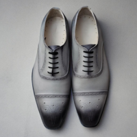 Crafted Leather Classic Gray Leather Wedding Oxford Lace up Dress Shoes - Thumbnail 1