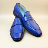 Crafted Leather Classic Blue Leather Moccasin Loafers Dress Shoes - Thumbnail 4