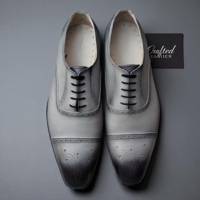 Crafted Leather Classic Gray Leather Wedding Oxford Lace up Dress Shoes - Thumbnail 3