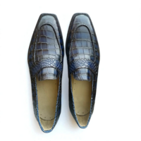 Crafted Leather Classic Blue Crocodile/Alligator Leather Loafers Dress Shoes - Thumbnail 1