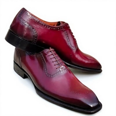 Crafted Leather Classic Burgundy Patina Leather Formal Oxford Lace up Dress Shoes