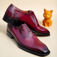 Crafted Leather Classic Burgundy Patina Leather Formal Oxford Lace up Dress Shoes - Thumbnail 2