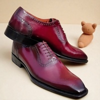 Crafted Leather Classic Burgundy Patina Leather Formal Oxford Lace up Dress Shoes - Thumbnail 3