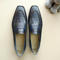 Crafted Leather Classic Blue Crocodile/Alligator Leather Loafers Dress Shoes - Thumbnail 3