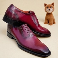 Crafted Leather Classic Burgundy Patina Leather Formal Oxford Lace up Dress Shoes - Thumbnail 4