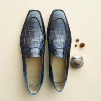 Crafted Leather Classic Blue Crocodile/Alligator Leather Loafers Dress Shoes - Thumbnail 4