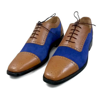 Crafted Leather Classic Men Brown Blue Suede Leather Oxford Dress Shoes