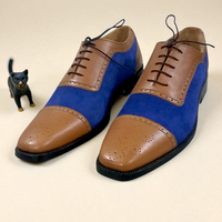 Crafted Leather Classic Men Brown Blue Suede Leather Oxford Dress Shoes - Thumbnail 1