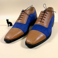 Crafted Leather Classic Men Brown Blue Suede Leather Oxford Dress Shoes - Thumbnail 2