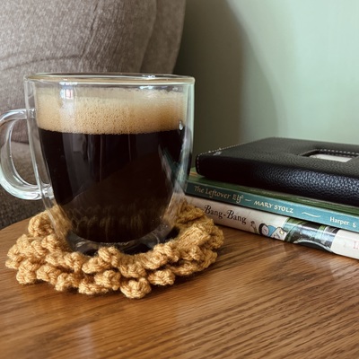 Crochet sunflower coaster set of two handmade by grandma