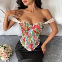 Retro French jacquard palace style wrapped chest fishbone chest cotton vest - Thumbnail 4
