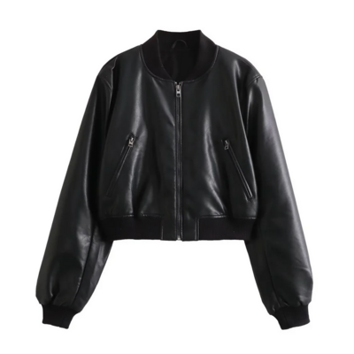 Women’s autumn winter faux leather motorcycle jacket - Thumbnail 1