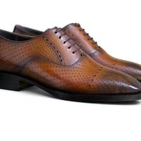 Crafted Leather Classic Men Brown Leather Dress Shoes - Thumbnail 1
