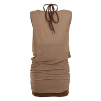 Sleeveless two-piece contrasting beaded hip-hugging vest dress with a halterneck collar - Thumbnail 2