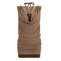 Sleeveless two-piece contrasting beaded hip-hugging vest dress with a halterneck collar - Thumbnail 4