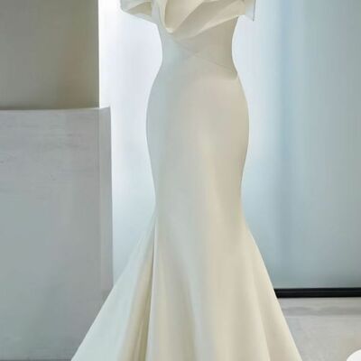 Simple wedding dress, sheath satin bridal dress bridal gown