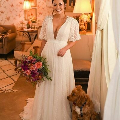 Elegant wedding dress, a line polka dots bridal dress bridal gown