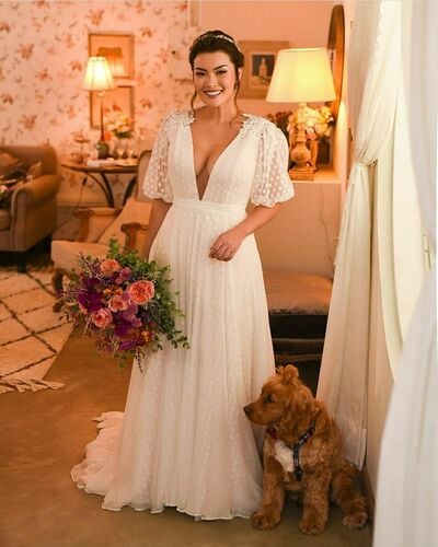Elegant Wedding Dress, A Line Polka Dots Bridal Dress Bridal Gown