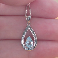 BOXED GIFT/Sterling Silver Blue Topaz Teardrop Pendant & Chain/Blue Topaz Necklace/Topaz Jewellery/Topaz Jewelry/November Birthstone/UK - Thumbnail 4