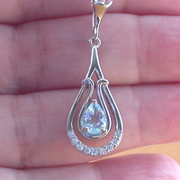 BOXED GIFT/Sterling Silver Blue Topaz & Cz Pendant & Chain/Blue Topaz Necklace/Topaz Jewellery/Topaz Jewelry/November Birthstone/UK - Thumbnail 2