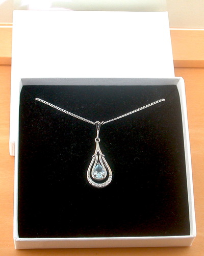 BOXED GIFT/Sterling Silver Blue Topaz & Cz Pendant & Chain/Blue Topaz Necklace/Topaz Jewellery/Topaz Jewelry/November Birthstone/UK
