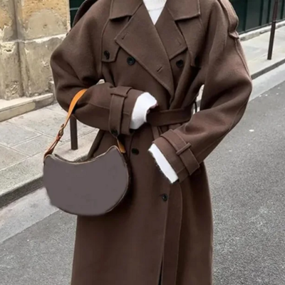 Classy double breasted long sleeve women’s woolen coat